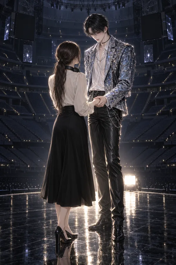 Haneul holds your hand on an empty arena stage