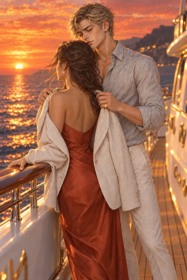 Julian drapes his jacket over your shoulders on the yacht