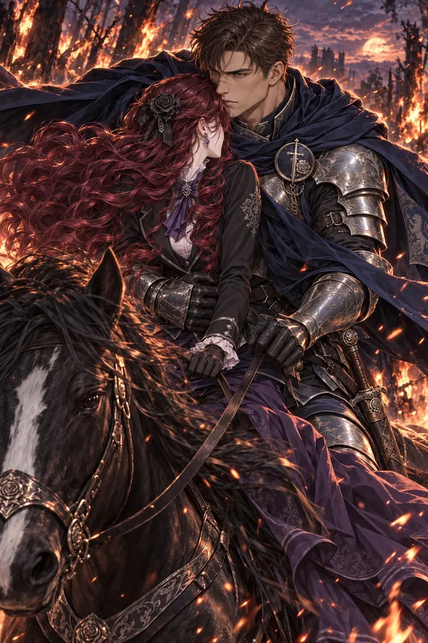Gideon pulls you onto his horse at the royal hunt